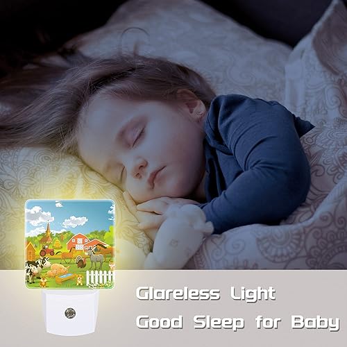 Miniatura 5 de Luz nocturna de animales de granja de dibujos animados para niños, luz nocturna LED enchufable a la pared con sensor de atardecer a amanecer para