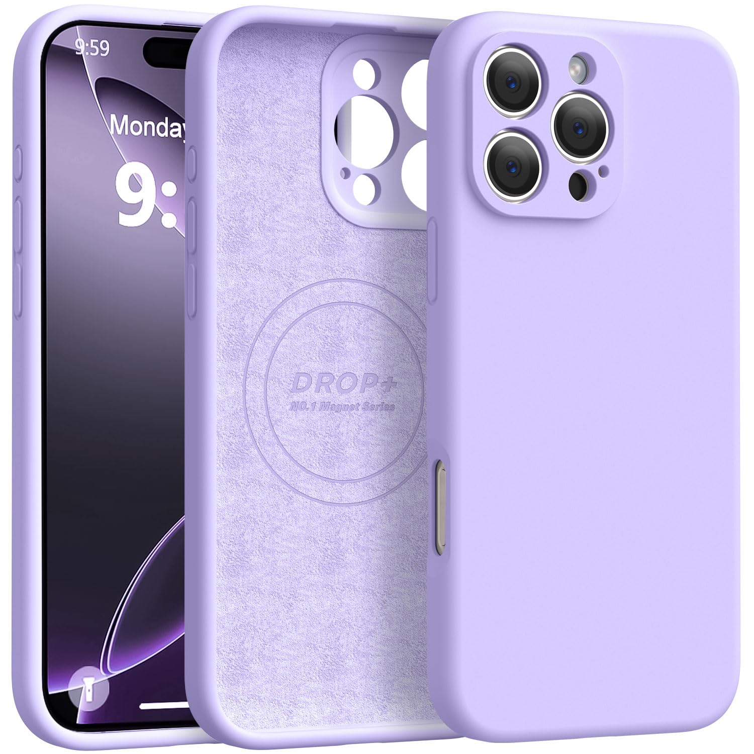 Photo 1 of Ktele Magnetic for iPhone 16 Pro Max Case [Compatible with Magsafe] [Premium Silicone Satin-Smooth Touch] Slim Shockproof Anti-Scratch Microfiber Lining Case, 6.9 inch, Light Purple