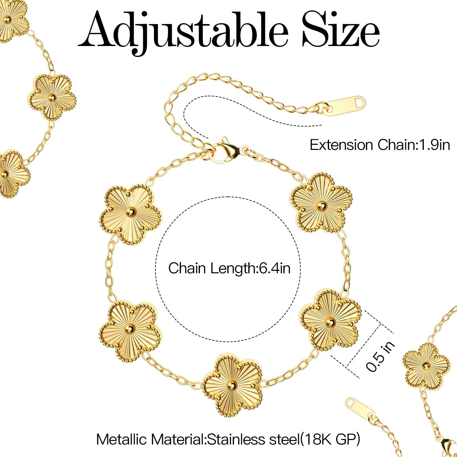 AICase 18K Gold Plated Clover Bracelet Dupes Bracelet Set for Women Flower Leaf Lucky Clover Bracelets Trendy Jewelry Birthday Gifts for Women/MoM/Friends - Image 4