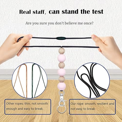Miniatura 10 de POPLOPP 2 cordones bonitos para tarjetas de identificación y llaves para mujeres profesoras, cordón de silicona con cuentas con llavero para