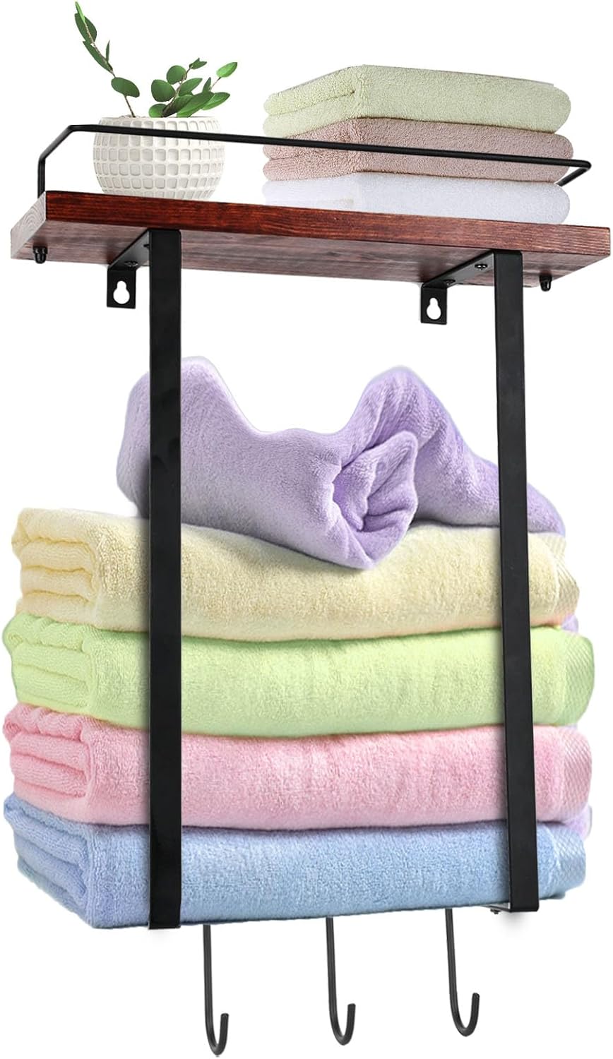 Towel Racks for Bathroom Wall Mounted,Metal Towel Holder with Wooden