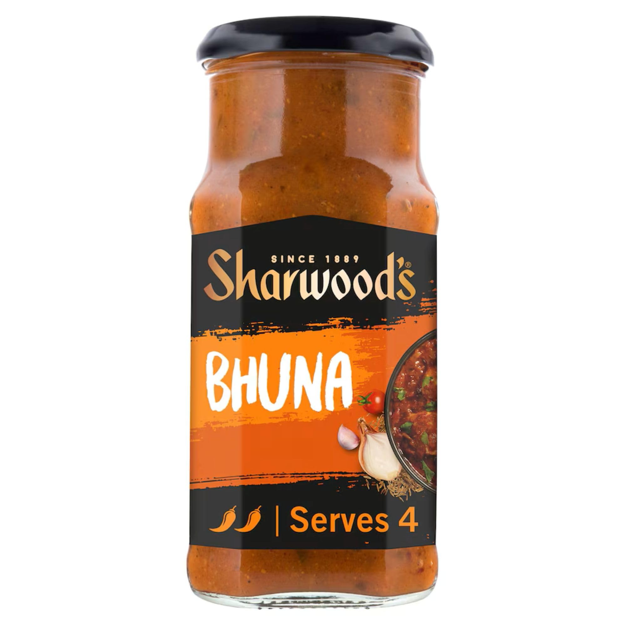 Sharwood's Indian Bhuna Sauce – Spiced Tomato & Onion Curry With Fenugreek Leaf, Medium Heat, 420 g Jar (Pack of 1)