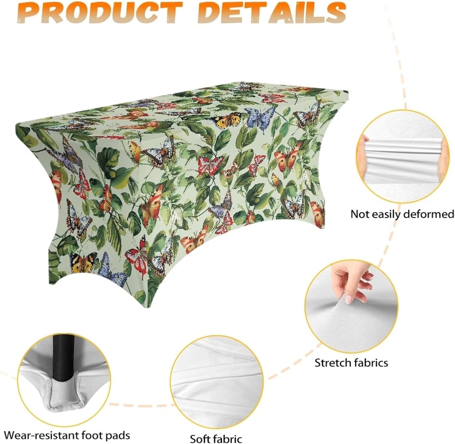 Green Butterfly Table Covers Table Covers for 6 Foot Tables Coffee Table Cover Large Tablecloths Non-Slip Wipeable Stretch Washable Table Cover for Park Beach Mountain Party