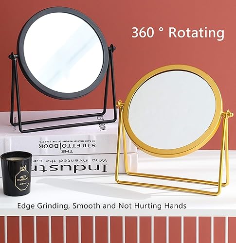 Miniatura 7 de Espejo de maquillaje de mesa de hierro, espejo giratorio redondo para escritorio, rotación de 360 de un lado (dorado)