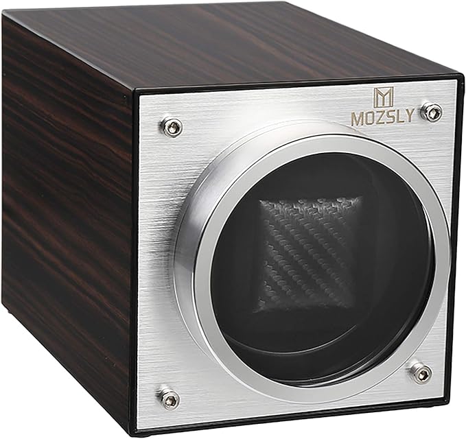 Single Watch Winder for Automatic Watches MOZSLY Battery Powered AC Adapter 12 Rotation Modes Winding Box with Quiet Mabuchi Motor