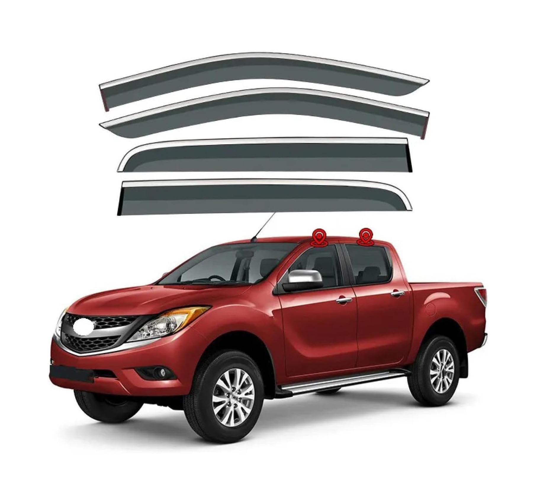 QILING Owiewki szyb bocznych do samochodu Mazda BT-50 UP/UR 2012-2020 Osłona przeciwdeszczowa Owiewki samochodowe Osłony okienne Osłona przeciwdeszczowa na szybę boczną