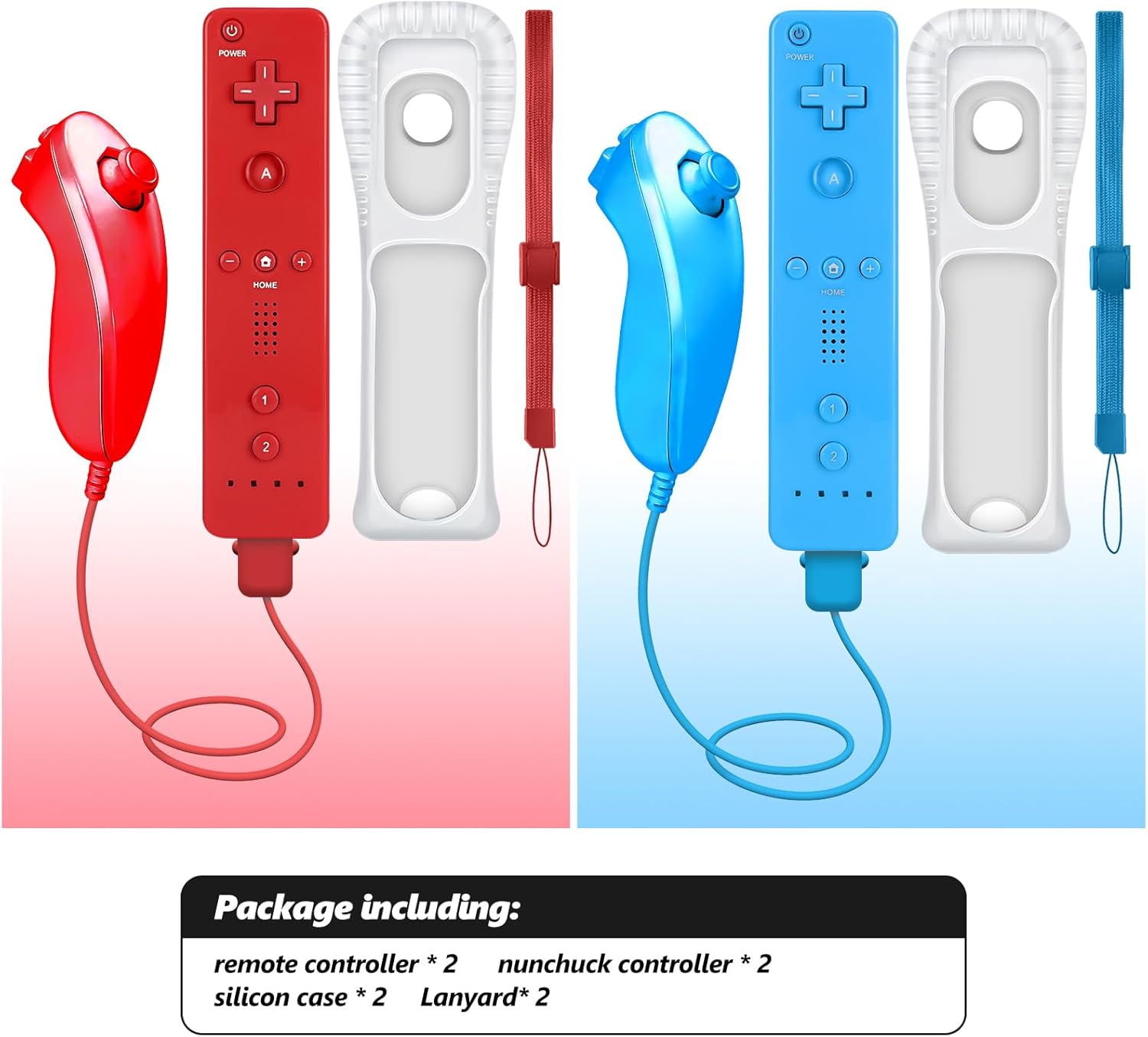 HZIME Replacement Remote Controller Compatible for Wii & Wii U, Built-in 2 in 1 Motion Plus with Silicon Case and Nunchuck (2 Pack Blue & Red) - Image 5