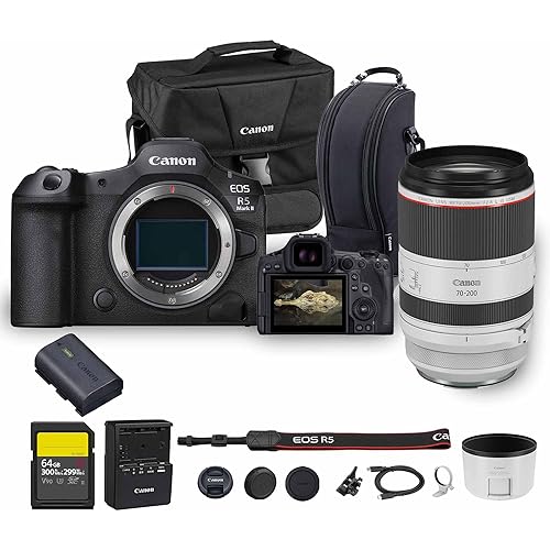 Canon EOS R5 Mark II Mirrorless Camera | 45MP Full Frame Sensor 8K Video Recording | Advanced IBIS Autofocus for Professional Creators (6536C002) + Canon RF 70-200mm Lens + 64GB Card + Canon Bag