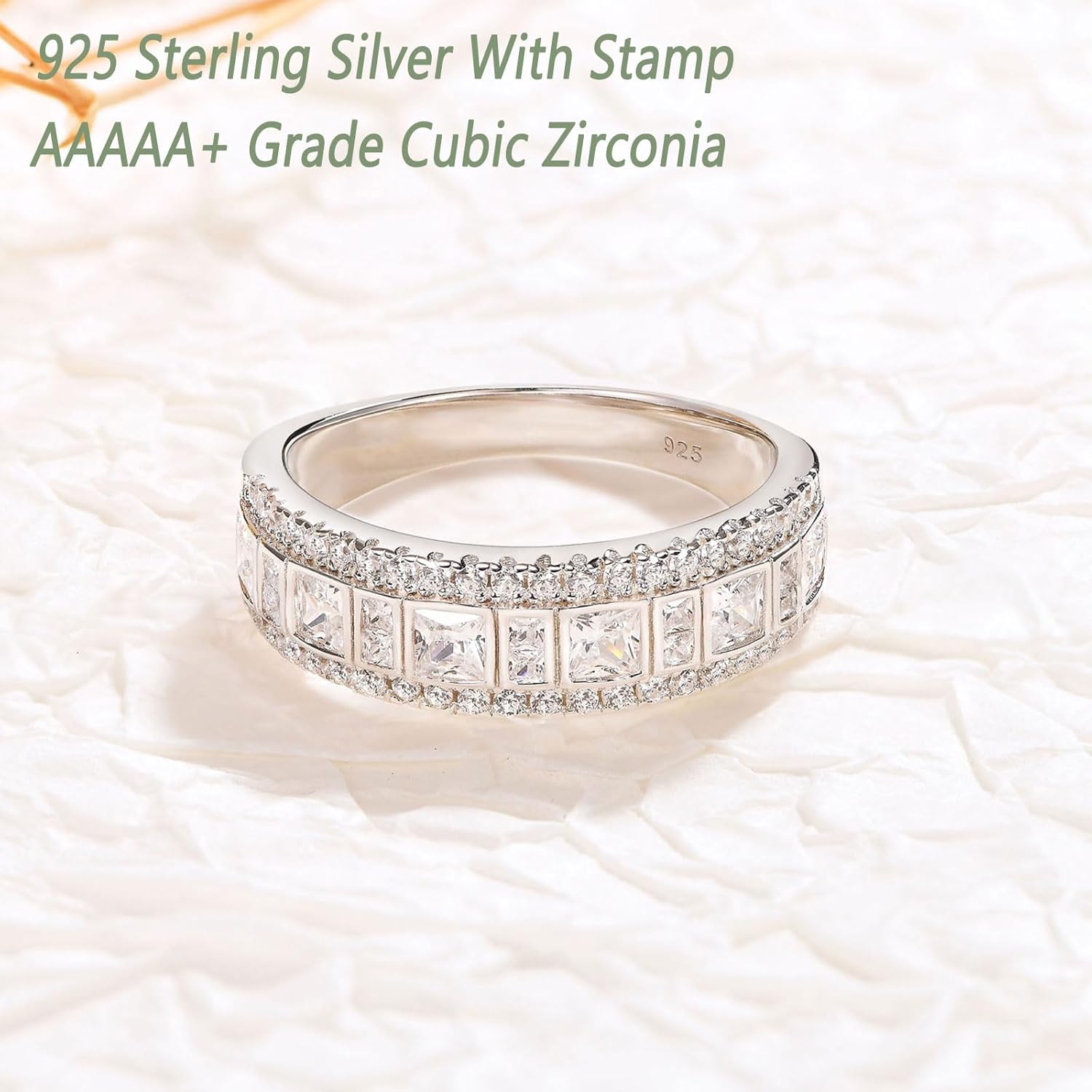 Wuziwen Sterling Silver Rings Anniversary Half Eternity Ring Wedding Band for Women Cubic Zirconia - Image 6