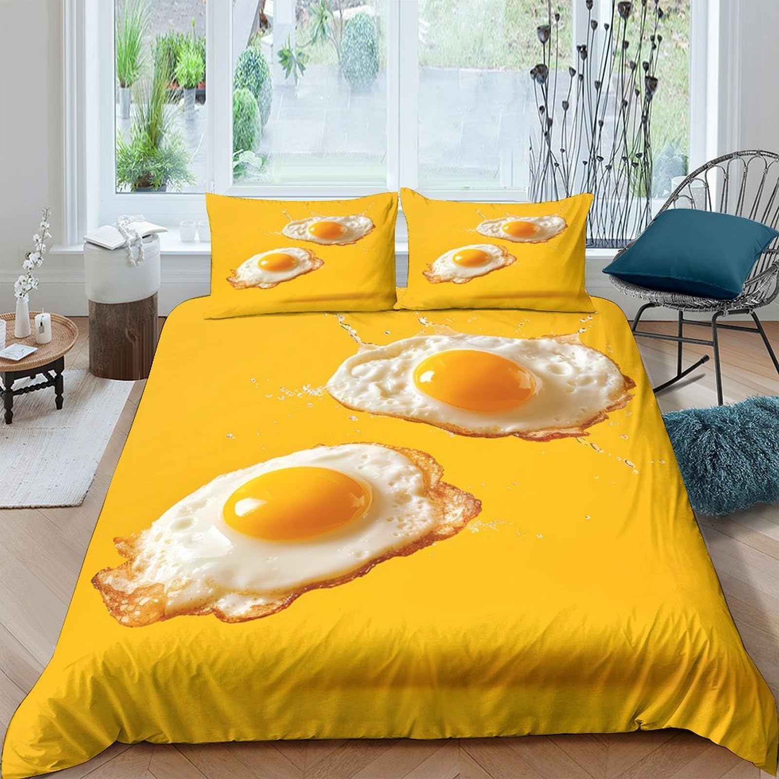 Ctjqhvkz Style-9 3D Printed Fried Egg Fitted Sheet Microfiber Yellow Bed Cover For Bedroom Dorm Mattress Protection Decorative Single（135X200cm）