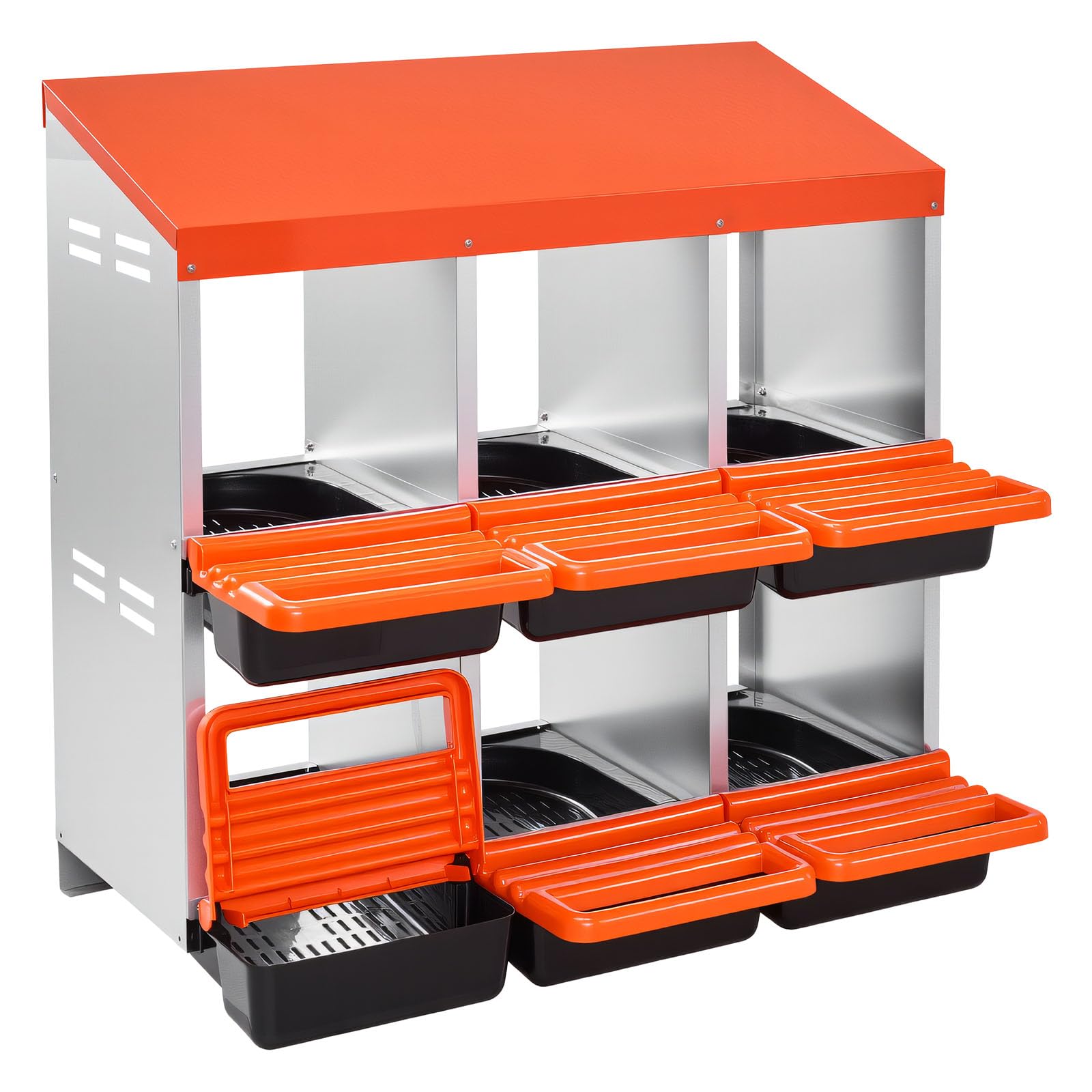 VEVOR Caja Nido para Gallinas 6 Compartimentos, 796 x 525 x 790 mm, Ponederos para Gallinas de Metal con Nidos Inclinados, Plataforma de Descanso Apto para Diferentes Razas de Patos