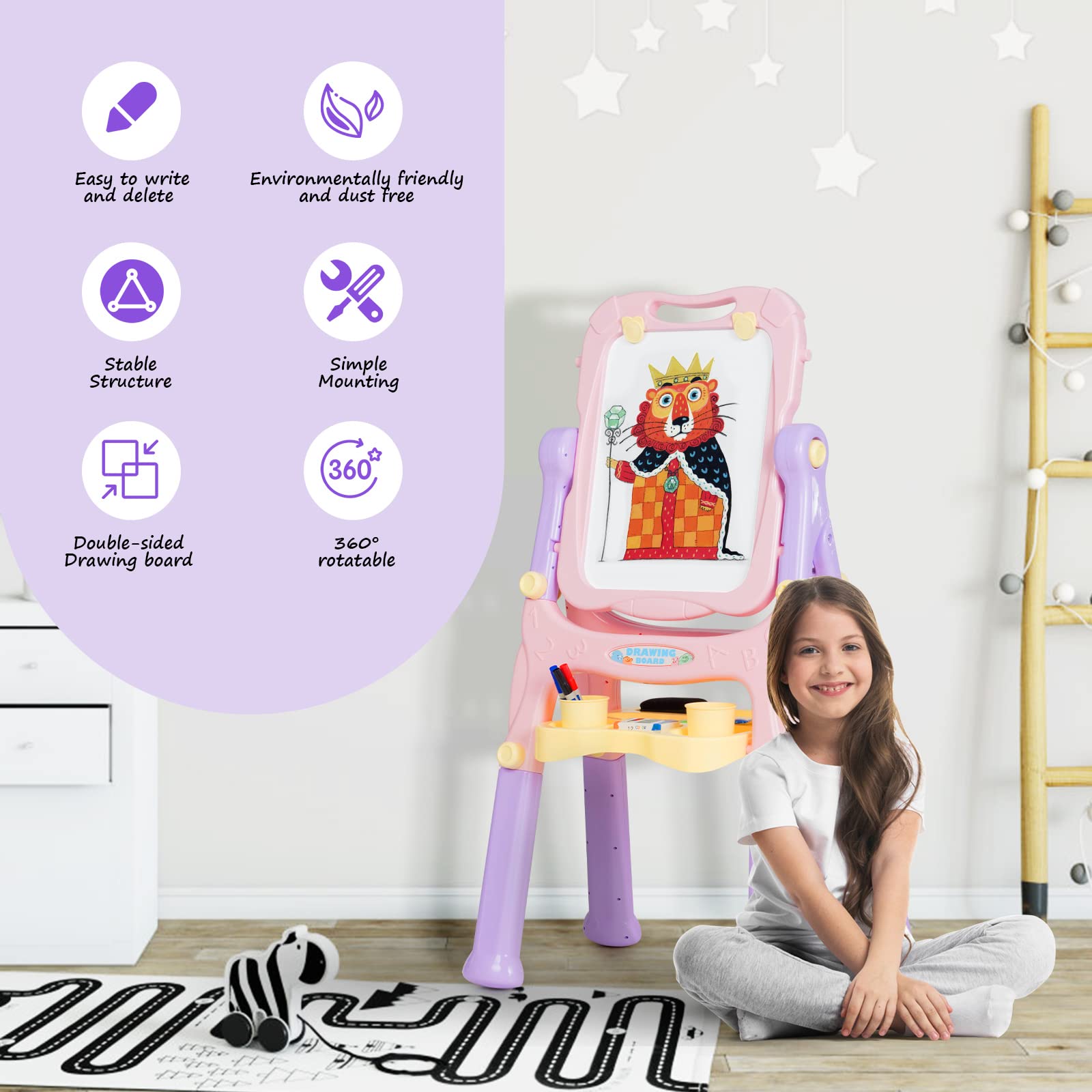 LIFEZEAL Kinder Tafel Höhenverstellbar - Doppelseitig Mit Whiteboard & Kreidetafel