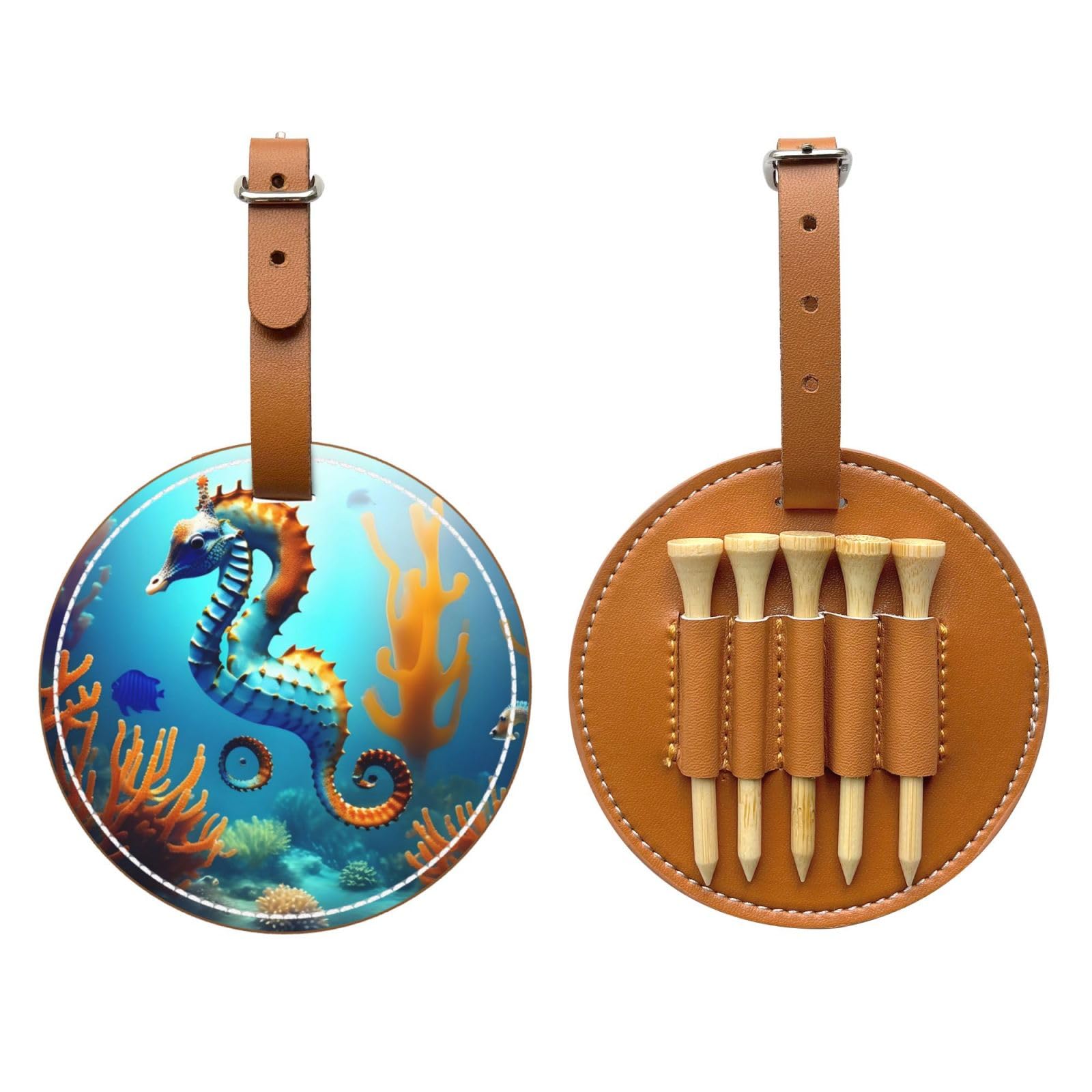 Seabed Coral Seahorse Brown Printed Golf tee Storage Bag - Portable Design, Easy to Organize tee