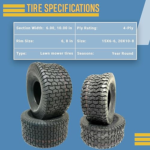 Miniatura 3 de Cuatro neumáticos para cortacésped de 15 x 6  6 20 x 10-8  4 capas, 4 capas, tractor de césped para jardín, 20 x 10.00-8, 15 x 6.00-6, tracción