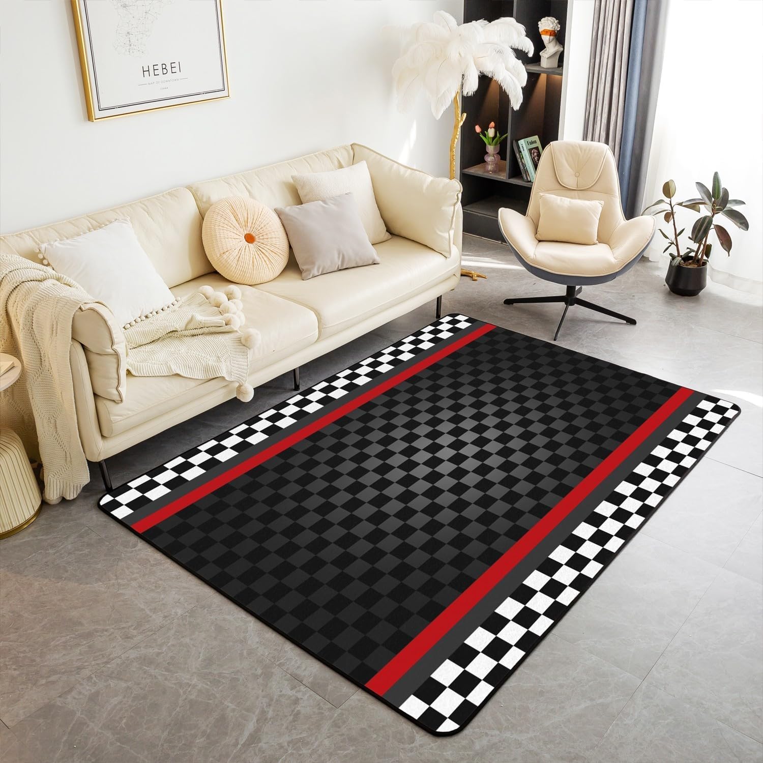 Tapis de chambre moderne pour espace de jeu antidérapant et doux au format 80x160 cm
