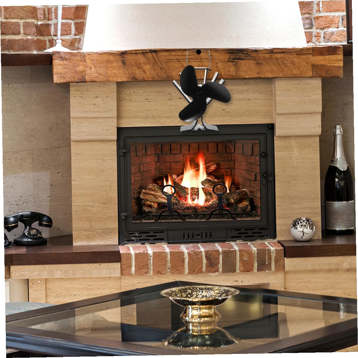 Heat Powered 3-blade Metal Fireplace Fan Thermal Stove Fan Home Heating Accessory for Woodstove and Indoor Use