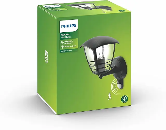 Applique Murale Extérieur LED Philips avec Détecteur de Mouvement - Lampe Extérieure Noire IP44
