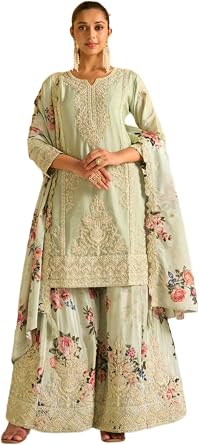 FB365 Indian Chinon Silk Fabric Emboridery Hand Work Sharar Suit 19246