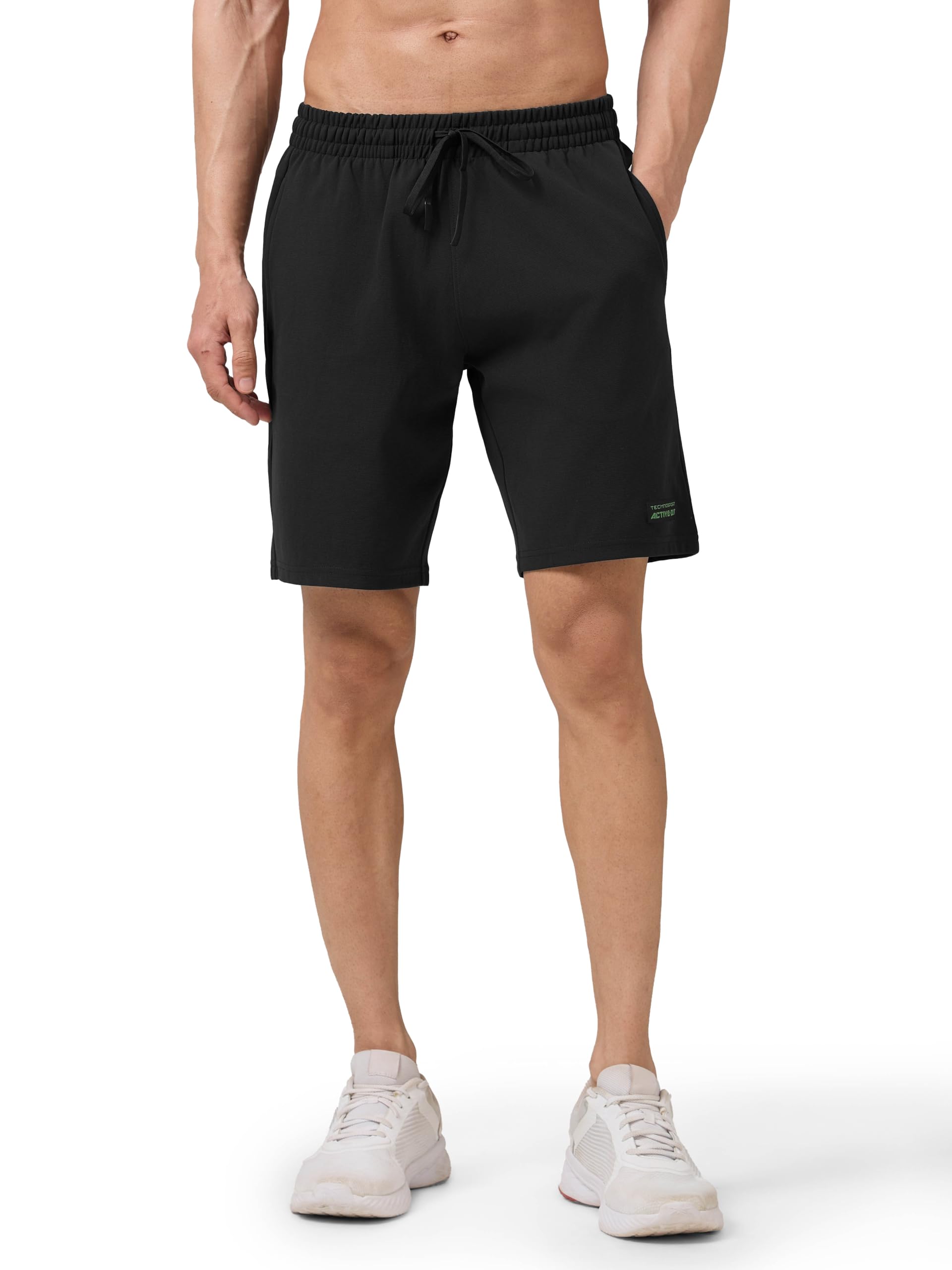 TECHNOSPORT Mens Slim Fit Solid Active Out Sports Shorts with Elasto Plus for Gym, Running, Training & Workout Wear-image-2