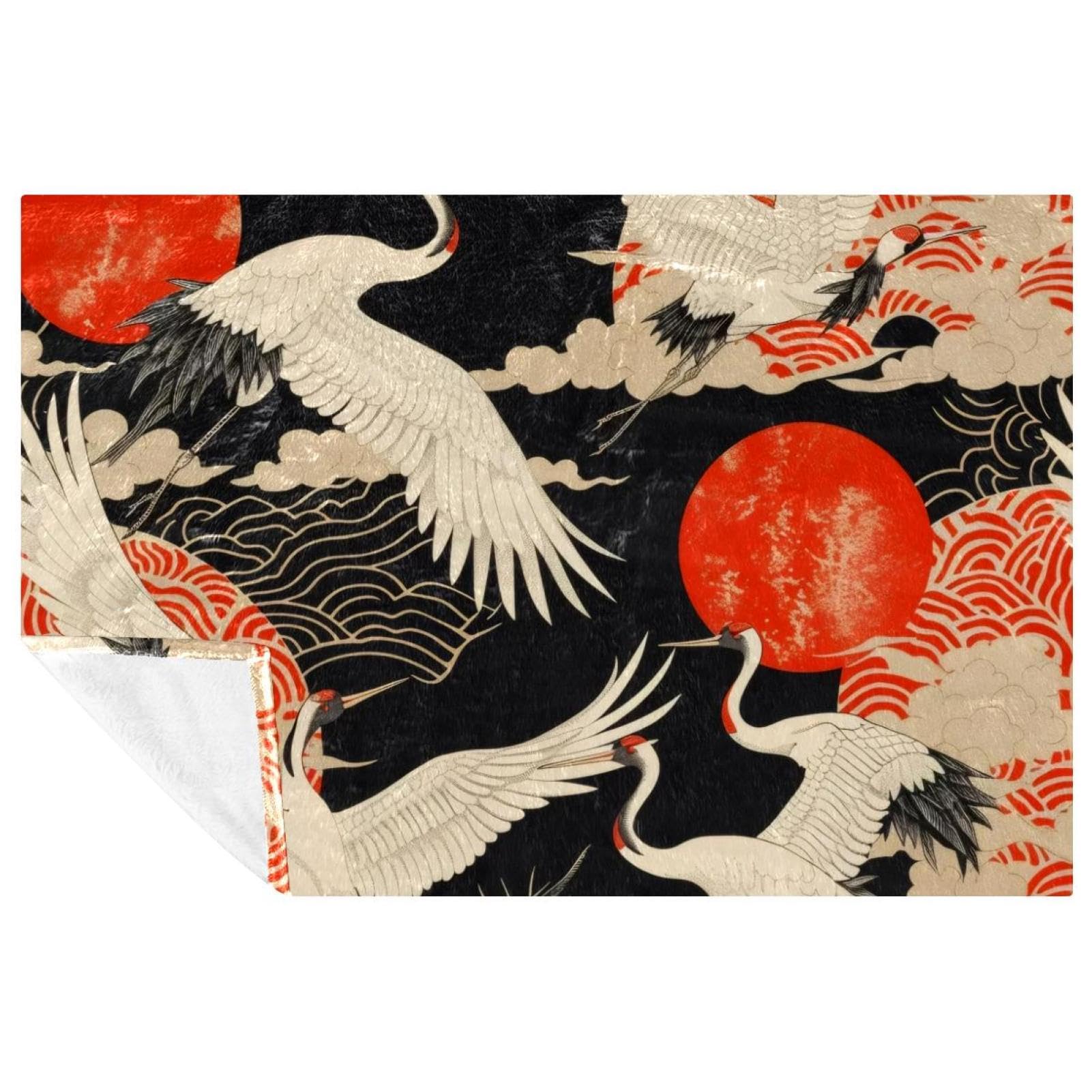 Couverture chaude motif grue rouge, l'élégance textile pour votre lit