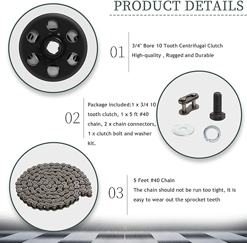 Miniatura 2 de Embrague Go Kart de 34 pulgadas de diámetro 10 dientes depredador 212cc embragues centrífugos con cadena #40 41 420 para mini bicicleta Fun Kart