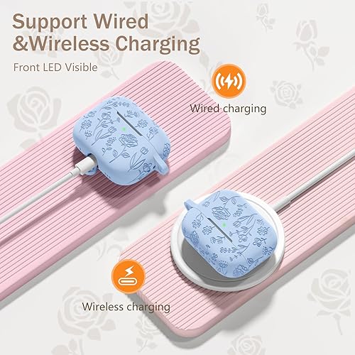 Miniatura 4 de Funda para AirPods Pro 21 con kit de limpieza, bonita flor de rosa grabada de silicona suave compatible con Apple AirPods Pro 2Airpod Pro funda con