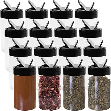 50 Pack 200ml 7oz Plastic Spice Jars with Shaker Lids, Clear Spice Storage Containers with Black Flip Top Cap, Seasoning Jars Herb Containers for Home Kitchen