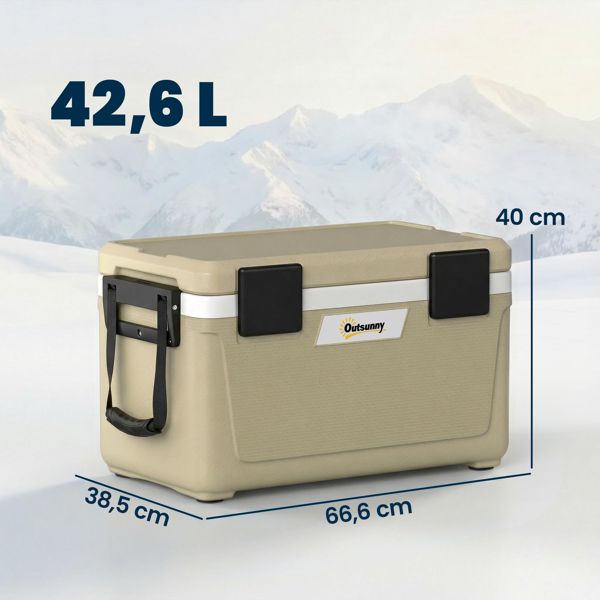 Outsunny Nevera térmica pasiva grande de 42,6 l, hasta 72 horas de refrigeración, con aislamiento de espuma de poliuretano completo, mango de válvula de drenaje, nevera portátil de HDPE, sin