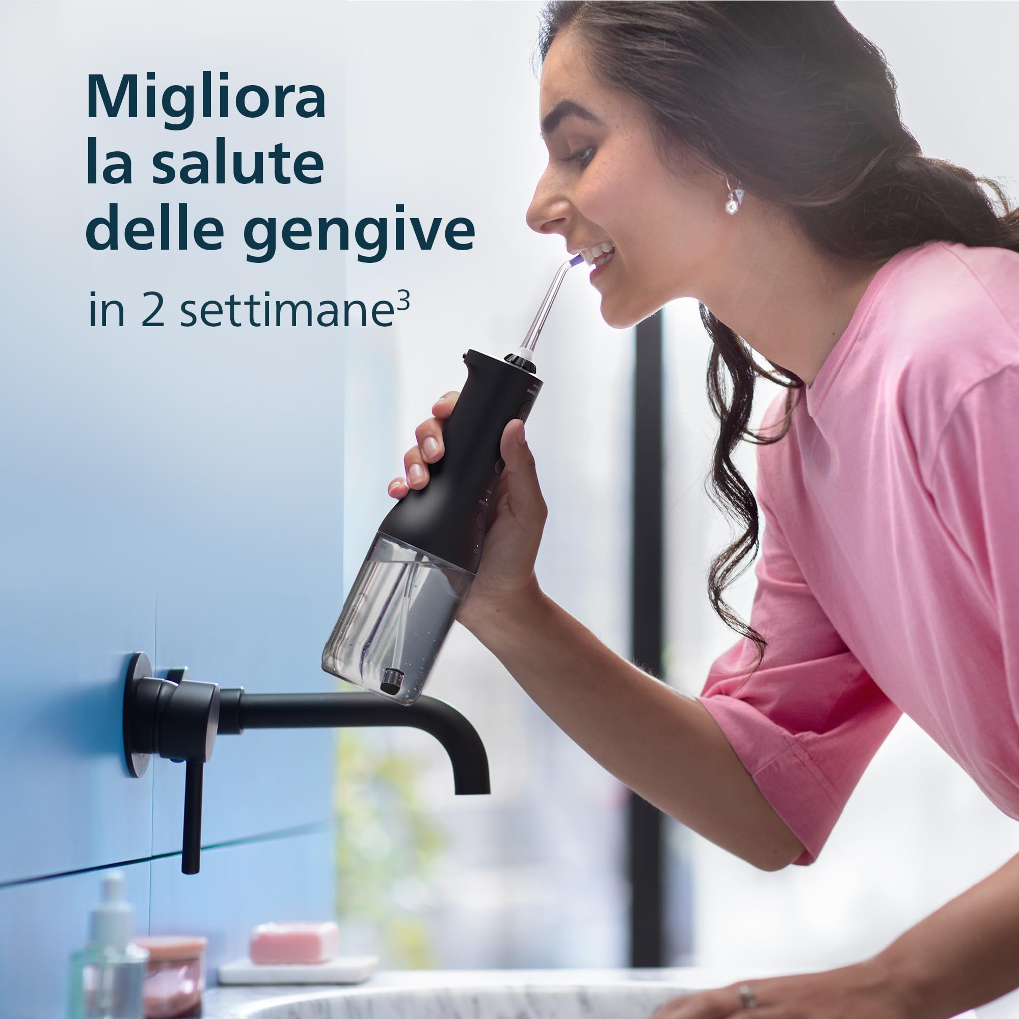 Philips Sonicare Irrigatore Orale Power Flosser 3000 cordless - Per denti e gengive - Nero modello HX3826/33, Sonicare 3000, Nero