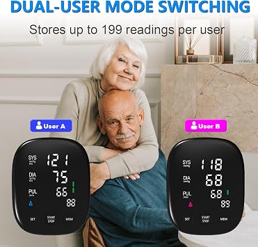 Blood Pressure Monitors, Automatic Upper Arm Blood Pressure Monitors for Home Use with Large Digital LED Display, Adjustable Blood Pressure Cuff 22-42CM, BP Monitor with USB Cable, 2 Users *199 Memory