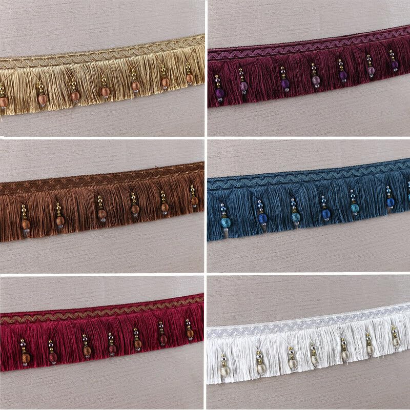 Finiture con frange e nappe con perline da 3 metri - Elegante decorazione for tende in poliestere con palline di pon pon for decorazioni for la casa fai da te(Gray)