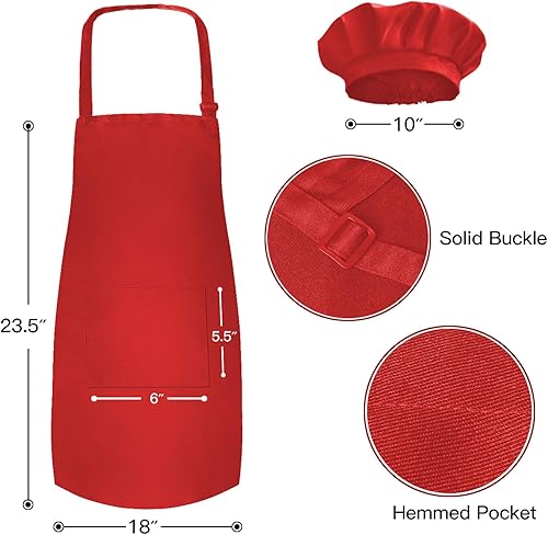 Miniatura 2 de Novelty Place Juego de 3 delantales para niños con gorro de chef (3 juegos)  Babero para niños con bolsillo tejido agradable a la piel  Cocina,