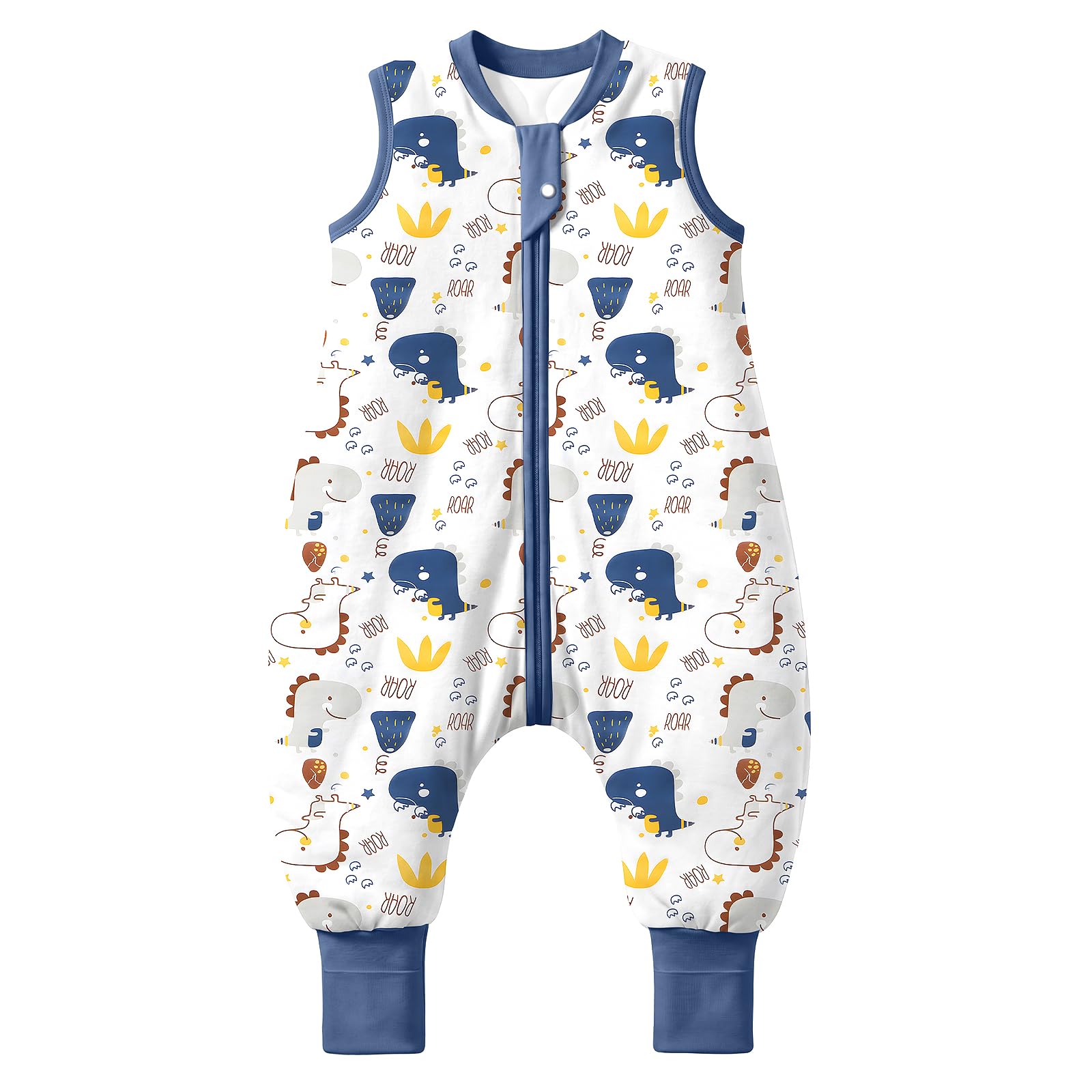MIKAFEN Sacco Nanna con Gambe per Bambini 2,5 Tog,con Piedini,4-5 anni | 100% Cotone, Invernale, Cerniera Bidirezionale Sicura, Senza Maniche,Lavabile In Lavatrice,Dinosauro
