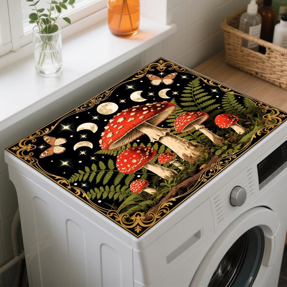 GLOBLELAND Tropical Monstera Leaves Laundry Room Washer Dryer Dust Cover Mat 23.6x19.6inch Green Monstera Plants Washing Machine Top Protector Pad Retro Non Slip Washing Top Covers for Laundry Rooms