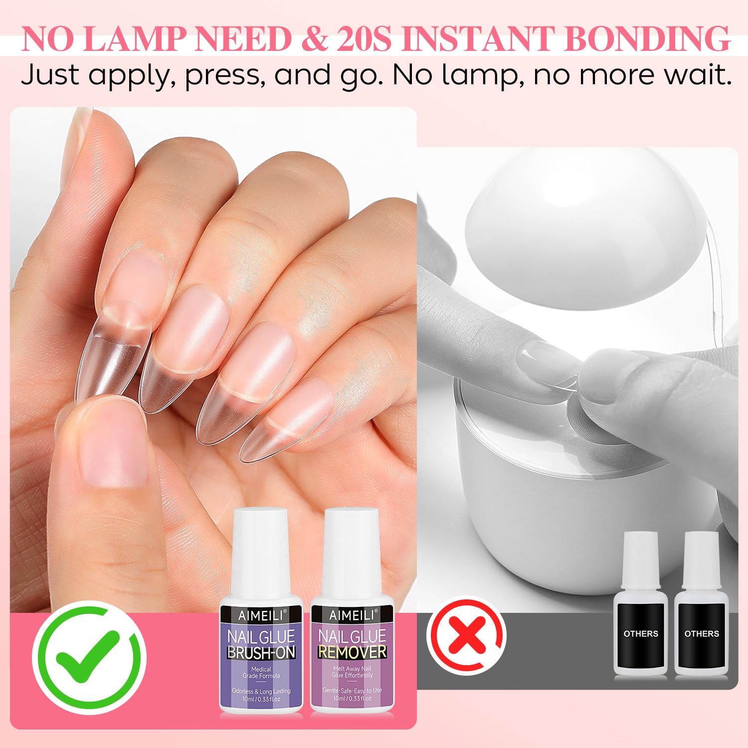 AIMEILI Nail Glue and Glue Remover Kit, Strong Gel for Press On Acrylic Nails Tips and Quickly Nail Removes, Hema Free, Cruelty Free, Vegan