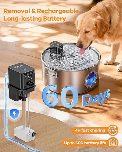 Miniatura 6 de Fuente de agua inalámbrica para perros grandes, fuente de agua de acero inoxidable para perros de 12 L3.2 galones406 onzas con sensor de movimiento