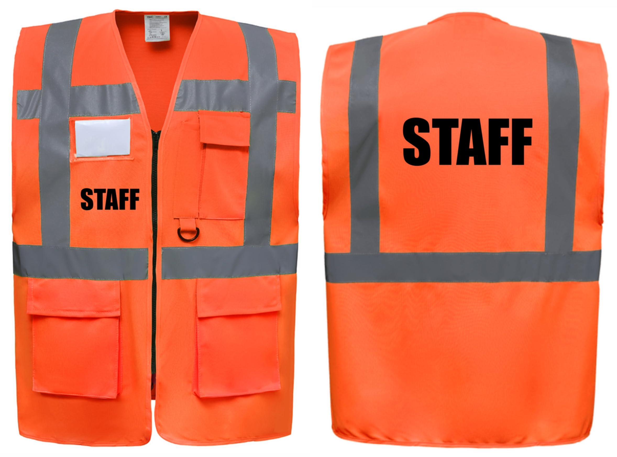 Staff Superior Zipped Hi Vis Vest High Visibility Safety Waistcoat Pockets Reflective Bands Event Staff, Event Support, 12 Colour Options, Brook Hi Vis (Orange, 2XL)