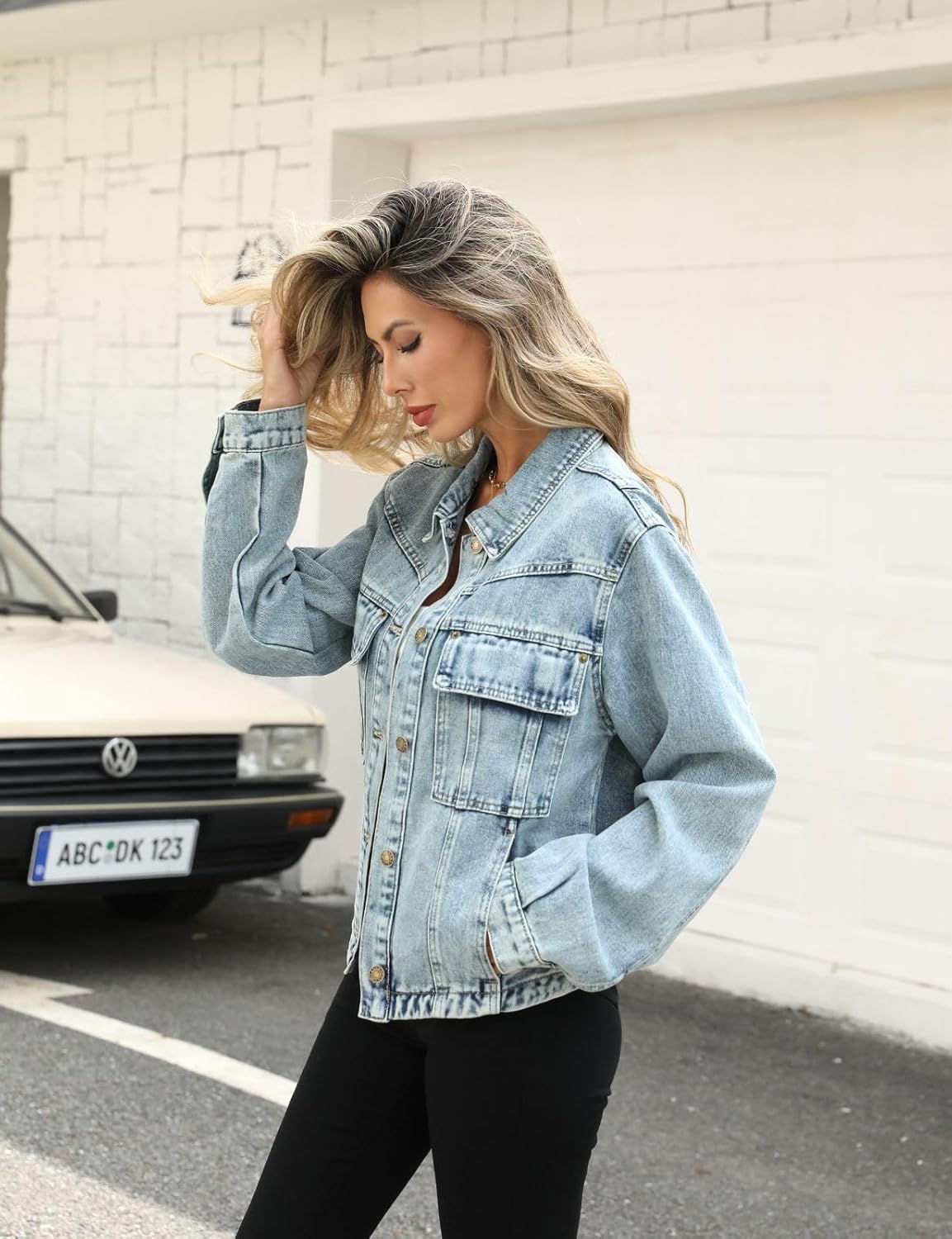 happlan Women's Fashion Loose Long Slevee Trendy Denim Jacket Jean Coat - Image 5