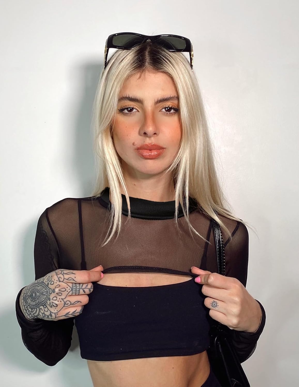 Avidlove Mesh Crop Tops for Women Mock Neck Long Sleeve Crop Top See Through Shirt Top Sexy Clubwear - Image 2