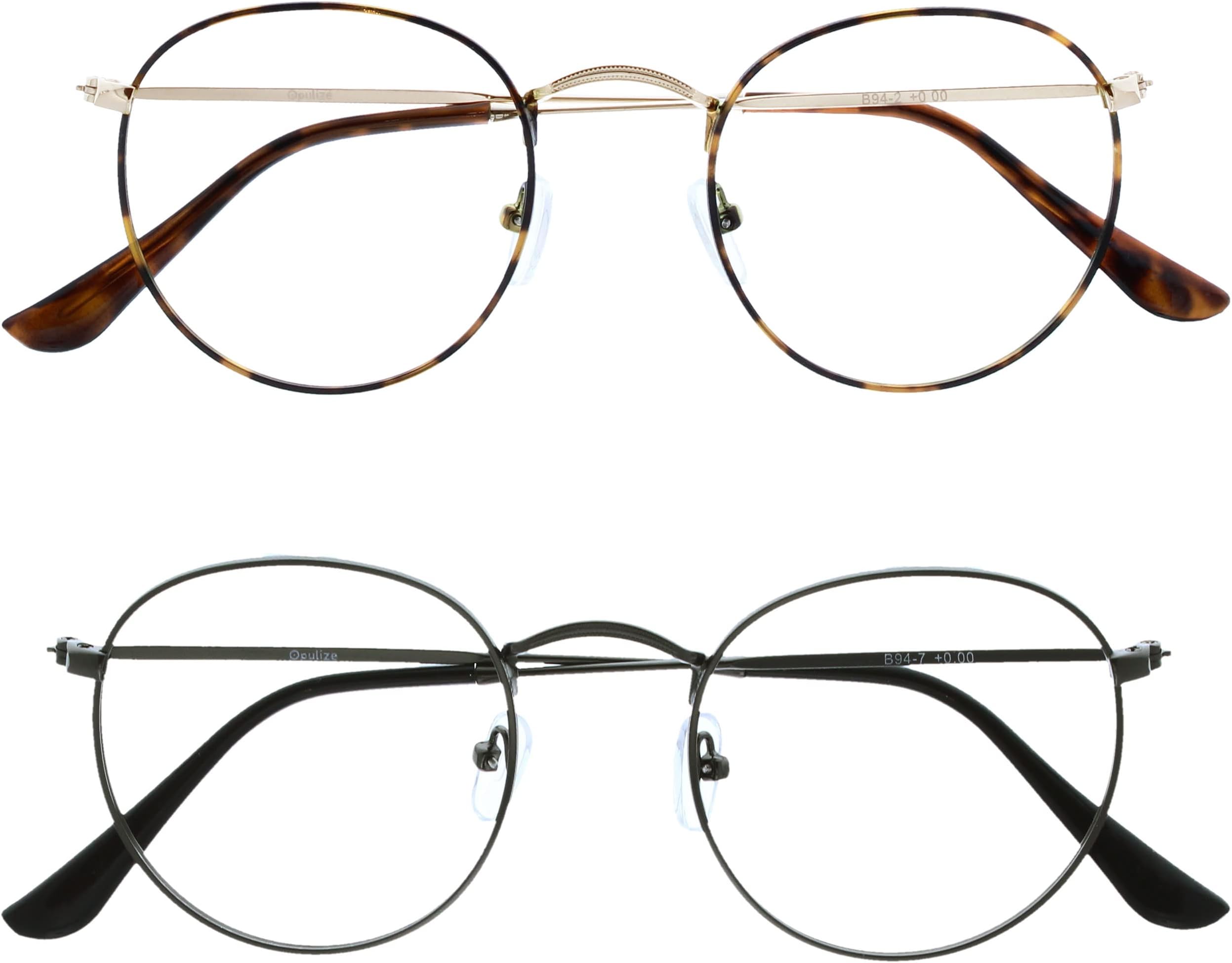 SOL Reading Glasses with Blue Light Blocking for Women and Men, Round Metal Frame, Spring Hinges, Computer Gaming Glasses, Brown Tortoiseshelll,Gunmetal Grey +0 (Pack of 2)