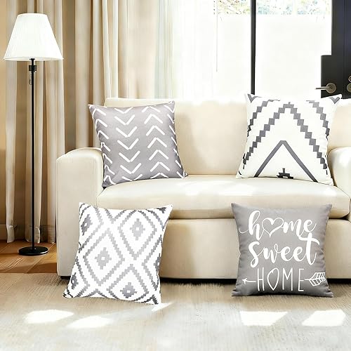 Miniatura 2 de Fundas de almohada decorativas 18x18 pulgadas, juego de 4 fundas de almohada grises para sofá, cama, sala de estar, funda de almohada para