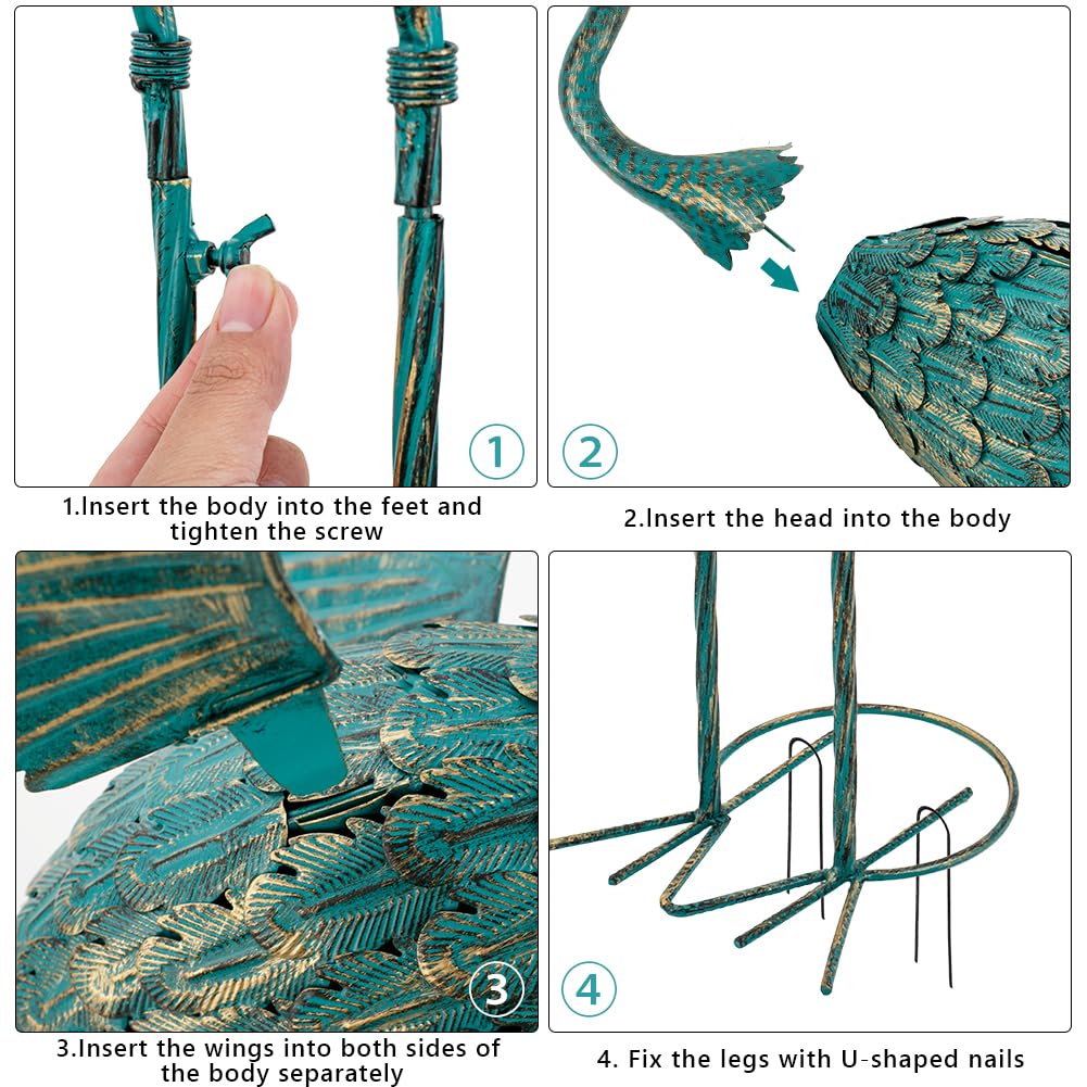DREAMSOUL Statua da giardino a forma di airone, alta 102 cm, statua a forma di uccello, statue solari per esterni, decorazione per patio, piscina, prato