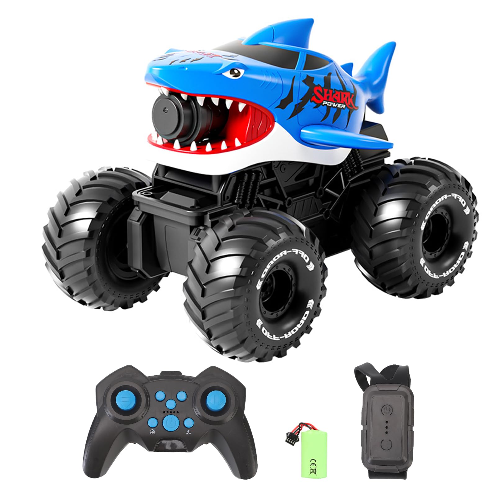 Hylukon RC Car, Remote Control Shark Toy with Water Spray, Gesture Sensing Off Road RC Truck, Water and Land Remote Control Vehicle for Teens Teens (Blue 1 Battery)