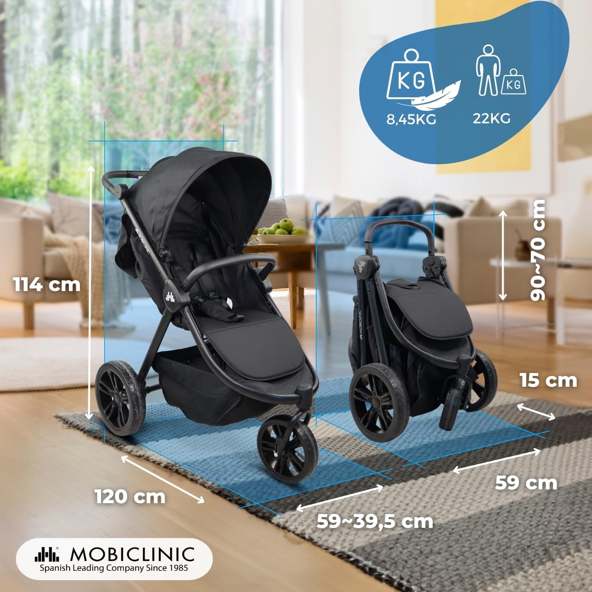 Mobiclinic® kids, Passeggino a 3 ruote, Agnes, Fuoristrada, Manubrio monocomando, Imbracatura 5 punti, Tasca posteriore, Stile sportivo, Chiusura clic, Cesto xxl, Fino 22 kg