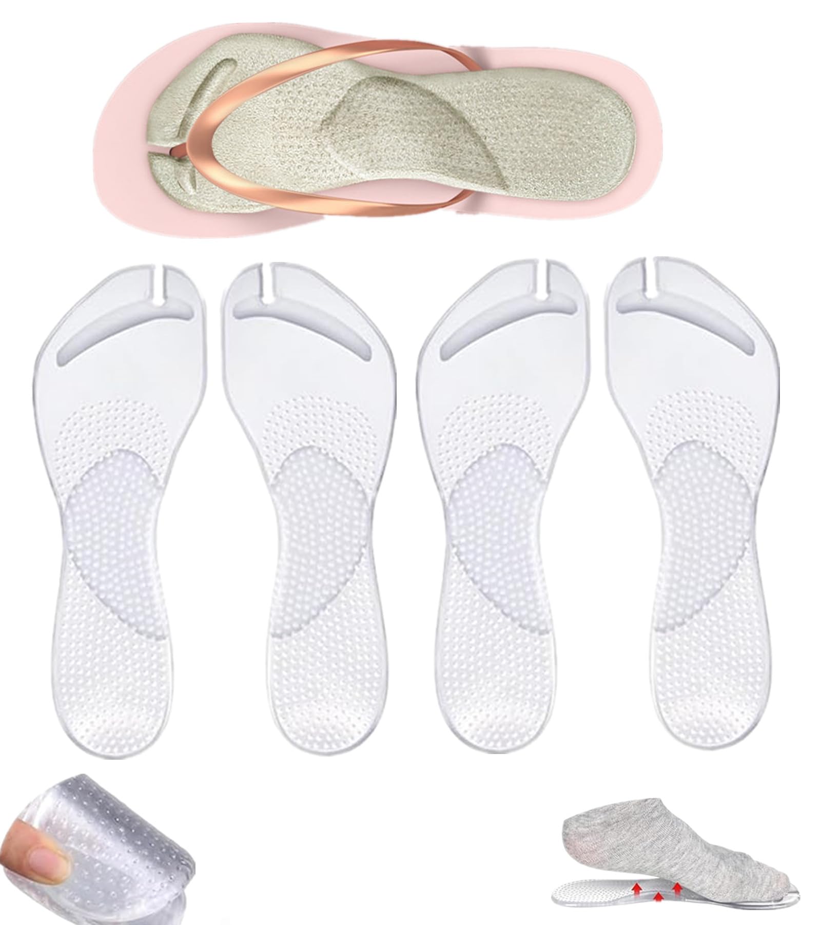 2 Pairs Gel Arch Support Cushion Insoles for Flip Flop Thong Sandals,Gel Adhesive Arch Support Flip Flop Thong Inserts Self Adhesive Gel Arch Support