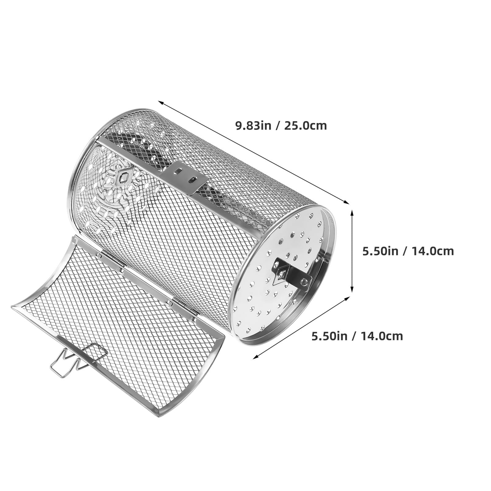 Cestello Gabbia per Polli allo Spiedo in Acciaio Inox 140x250 Mm Rotazione 360° e Porta Mobile per Forno e Friggitrice ad Aria, Accessorio Cucina Versatile per Arrosti e Frutta