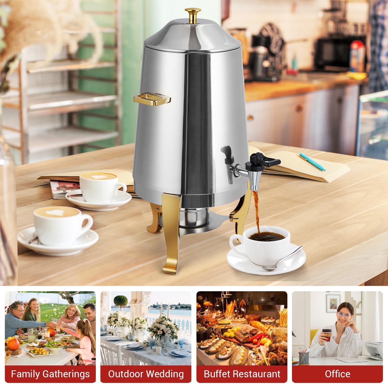 Dispensador de bebidas aislado, servidor de bebidas frías y calientes de 13 litros con espiga, urna de café para catering, fiestas, café, té