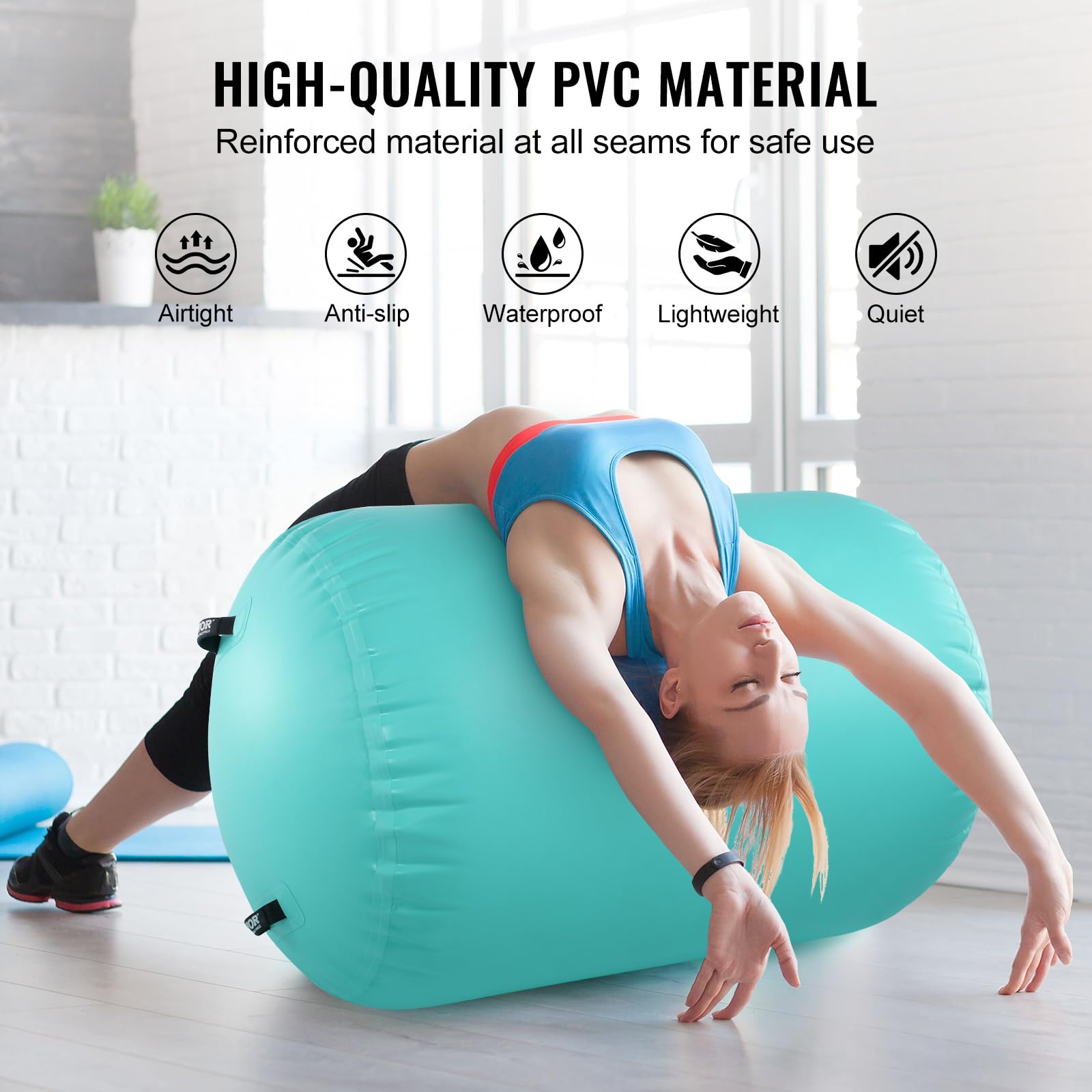 VEVOR Tappetino ad Aria, Rullo ad Aria Gonfiabile Rotondo, Canna d'Aria con Pompa Elettrica, Allenatore di piegamenti All'Indietro per Uso Domestico/Palestra/Yoga/Cheerleader/Parco/Acqua