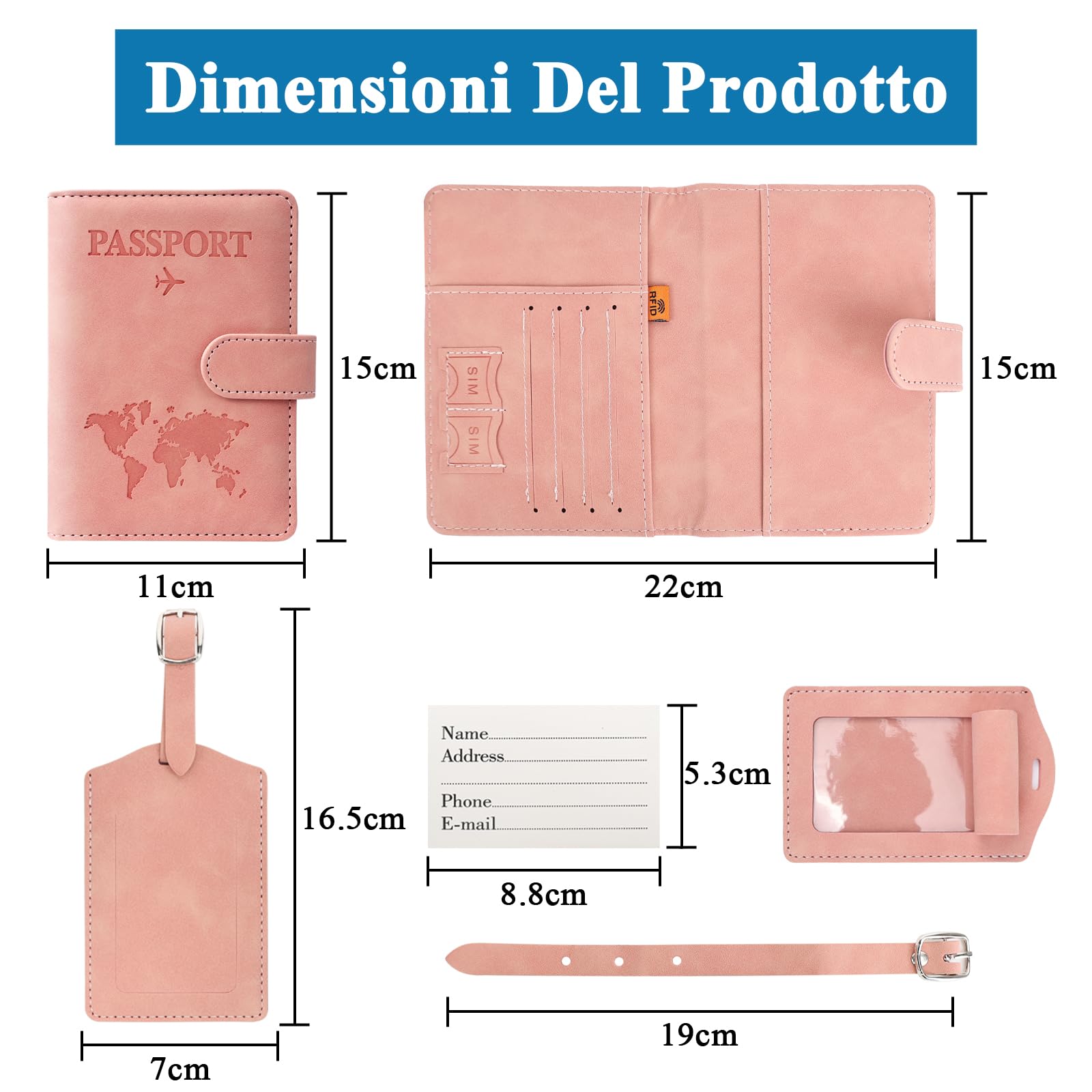 GADITIEK Porta Passaporto e Etichetta Valigia Aereo, Pelle Pu Custodia Passaporto Italiano con Blocco RFID, Portapassassaporto Cover per Carte Di Credito, D'Identità e Documenti Di Viaggio (rosa)