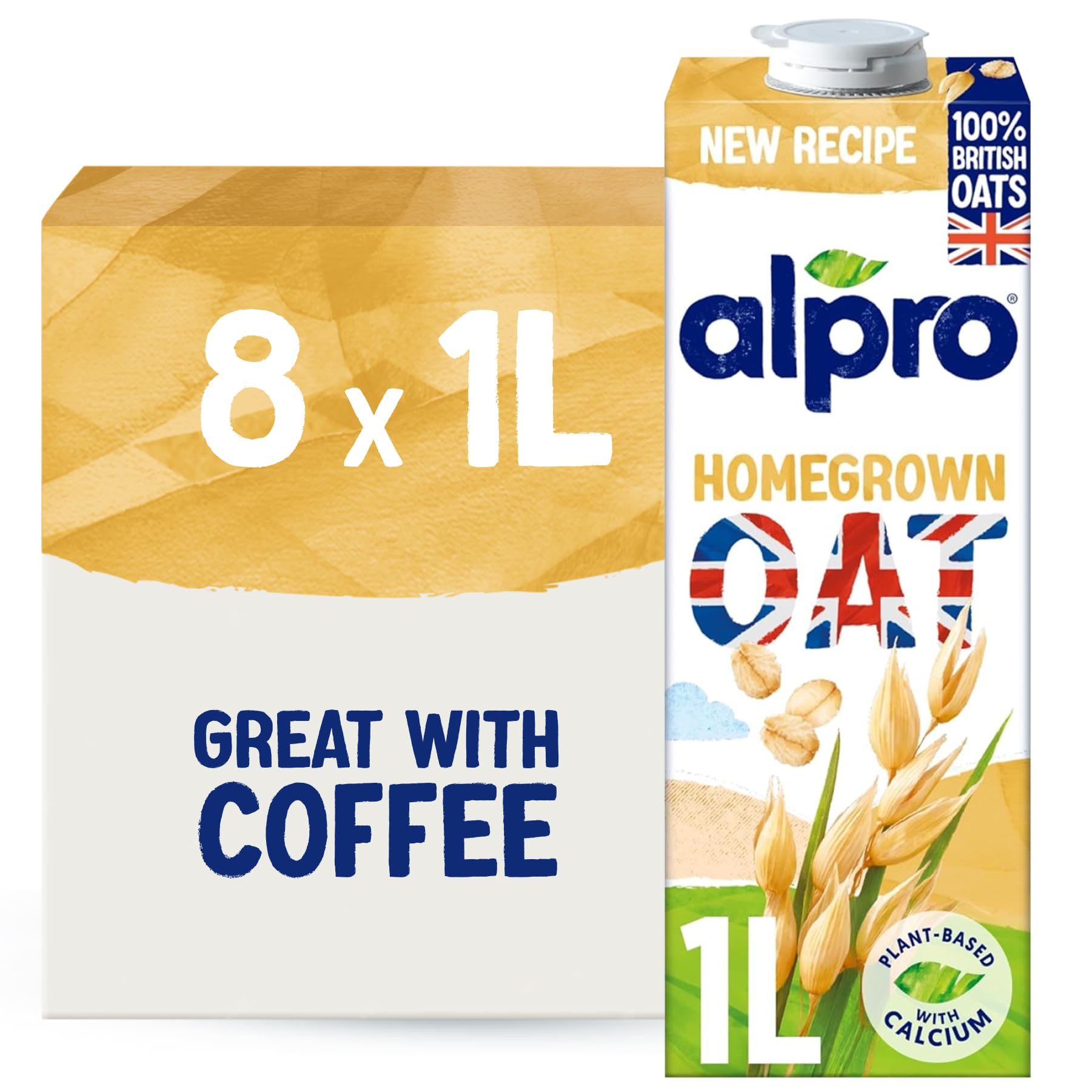 Alpro Oat Drink - 100% British Oats - Plant-Based Long Life Dairy Free & Lactose Free Milk Alternative - 1L (Pack of 8)